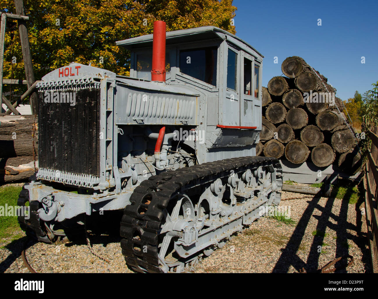 The Lumberjack Steam Train in Laona, Wisconsin is a vintage steam train which takes visitors to the Camp 5 Logging Camp. Stock Photo