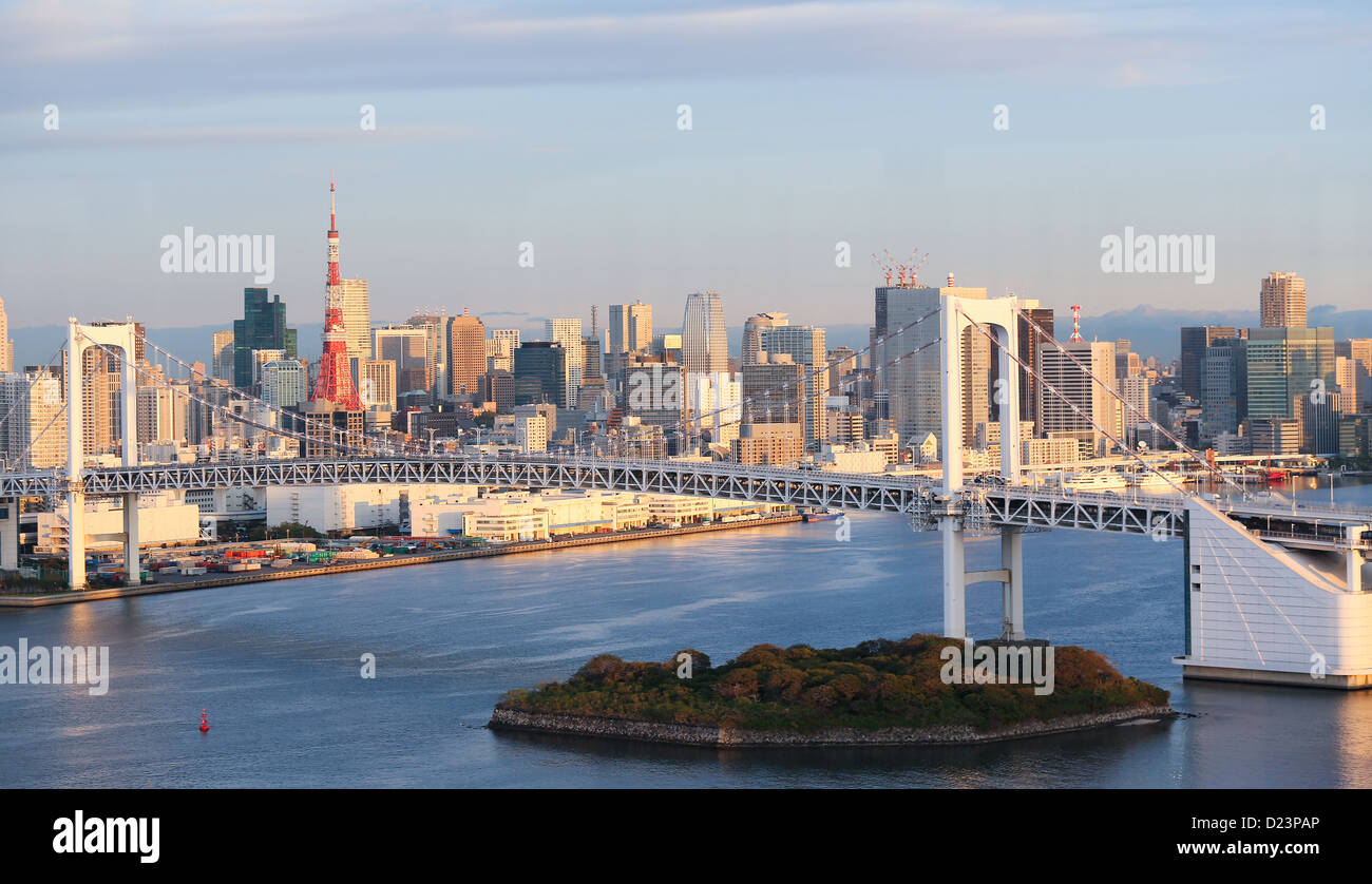 Skyline of Tokyo as seen from Odaiba at sunset Stock Photo