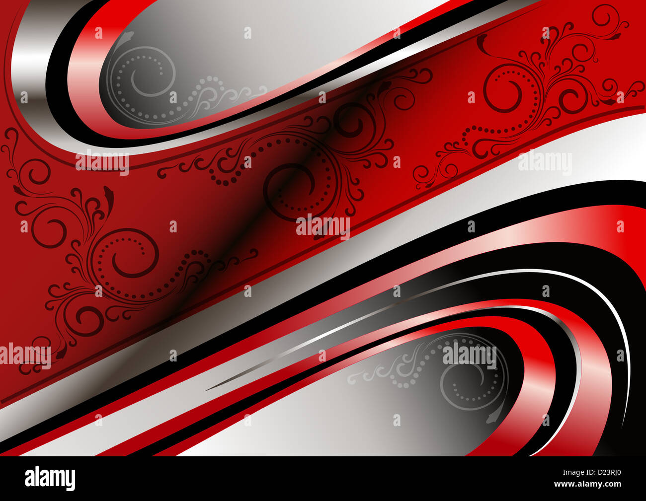 Red and silver curves and patterns on red wavy frame Stock Photo - Alamy