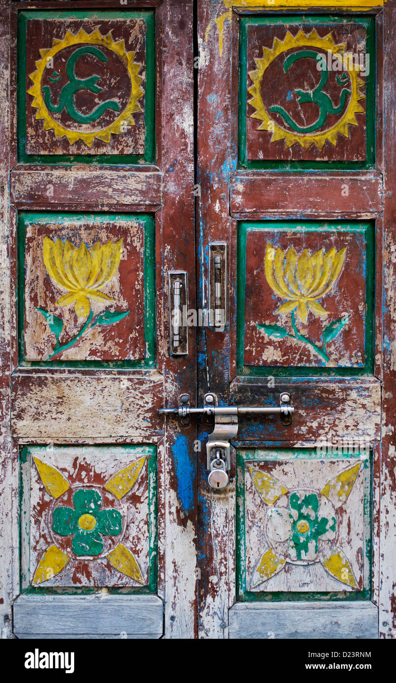 Old Indian carved house front door. Andhra Pradesh, India Stock Photo