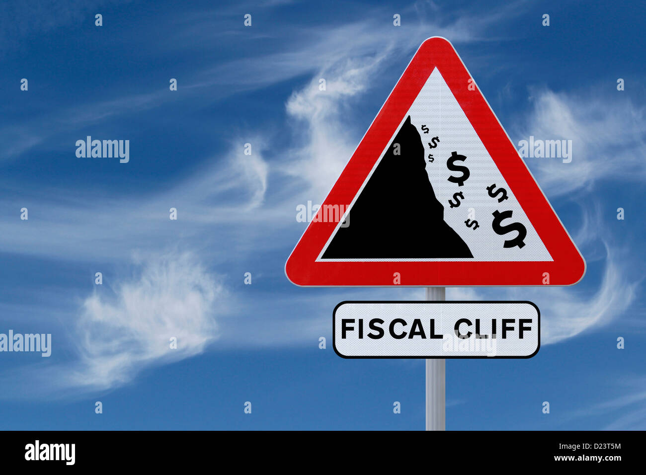 A conceptual road sign on the US fiscal cliff Stock Photo