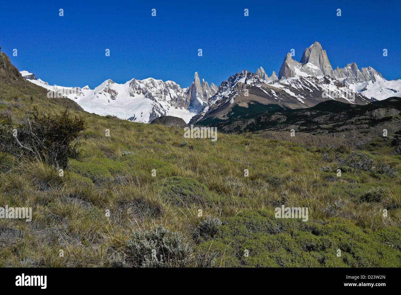 Mt. Fitz Roy and Cerro Torre, Fitz Roy Range of the Andes, Los Glaciares NP, Patagonia, Argentina Stock Photo