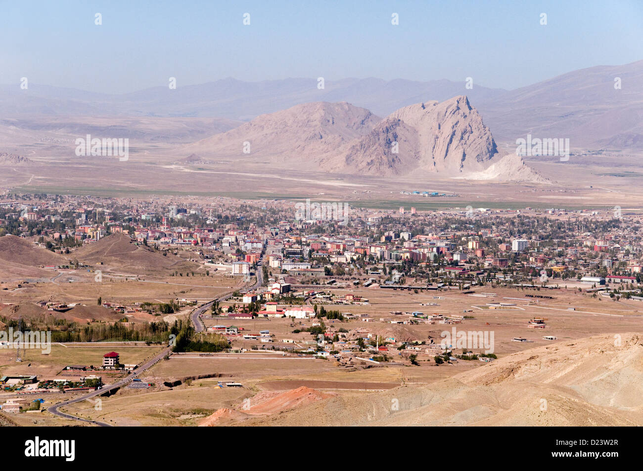 A view of the Kurdish city of Dogubeyazit, in the eastern Anatolia region of Turkey, near the borders with Armenia and Iran. Stock Photo