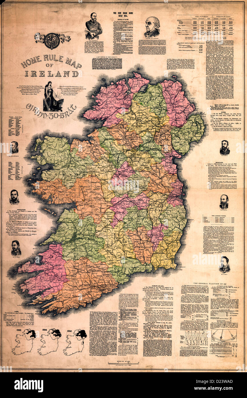 Home Rule Map of Ireland, circa 1893 Stock Photo