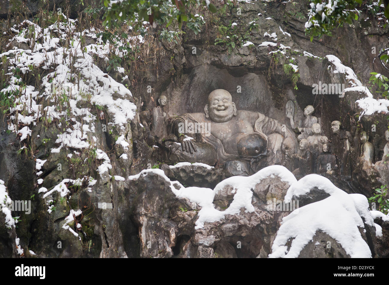 Laughing Buddha at Lingyin Temple, Hangzhou Stock Photo