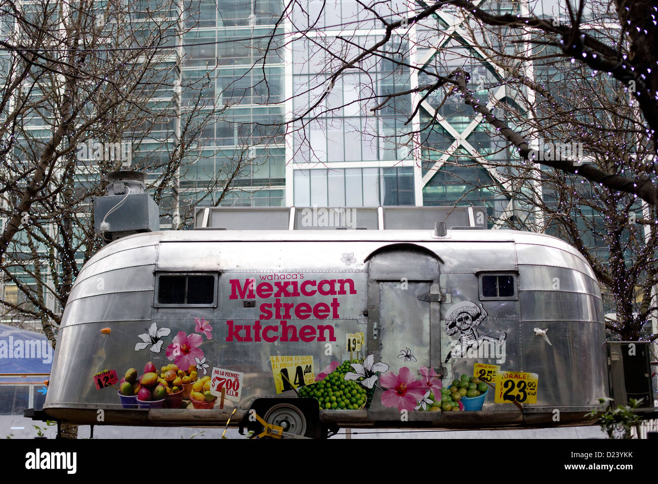 Mexican street kitchen bus Air stream trailer Stock Photo