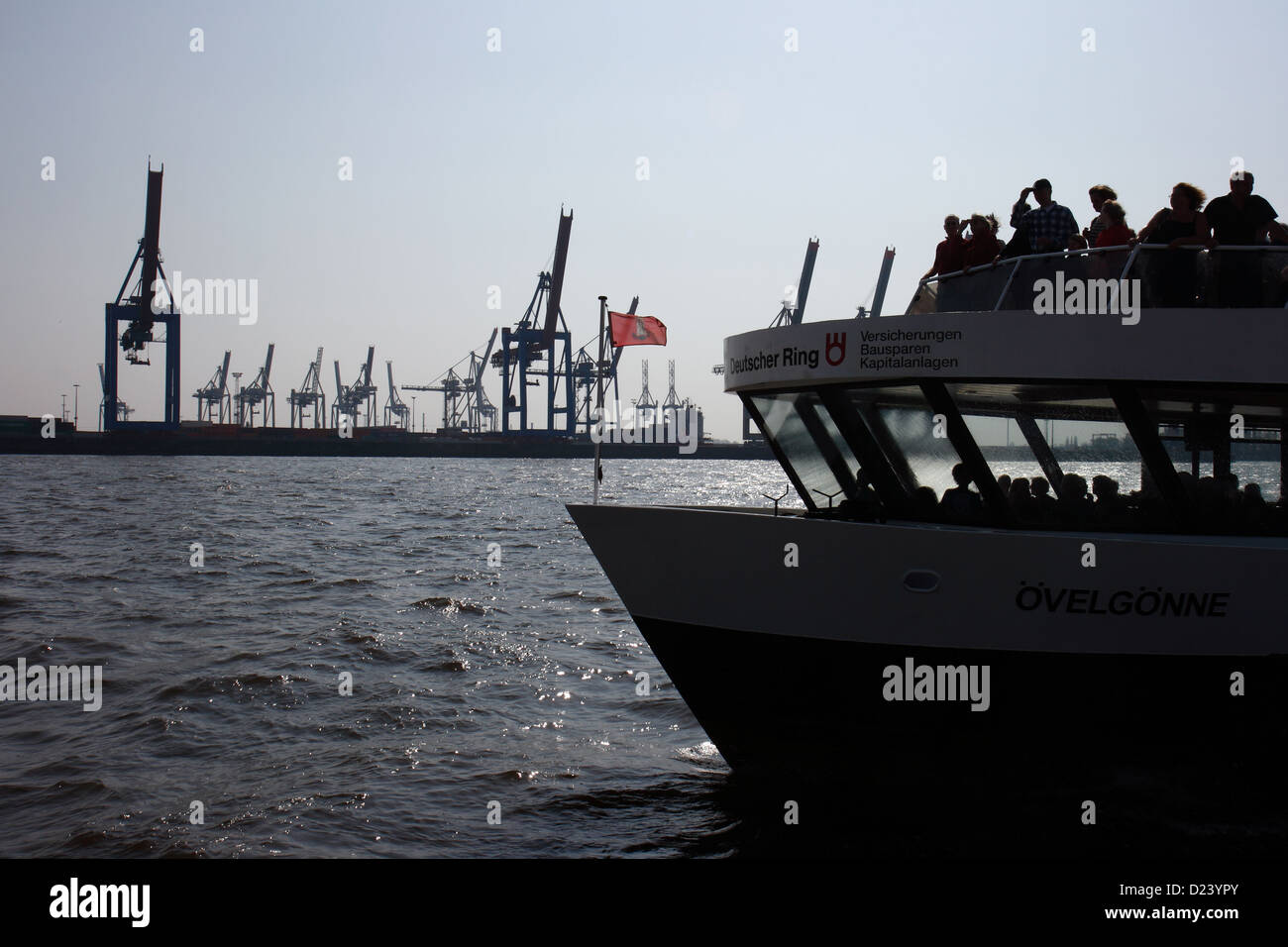 Hamburg, Germany, Passengers on a ferry on the river Elbe in Hamburg Harbour Stock Photo