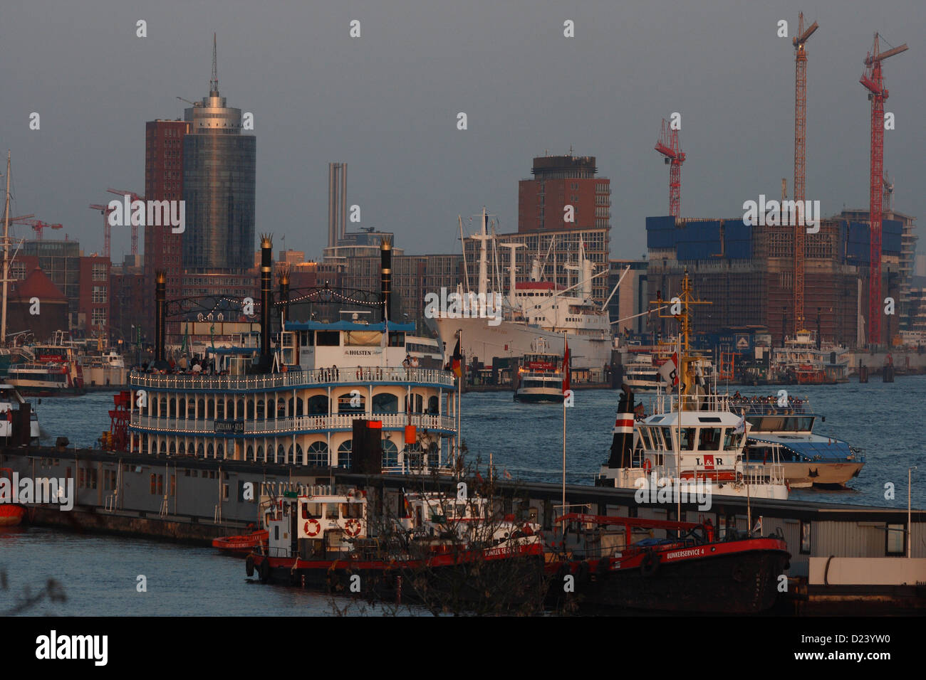 Hamburg, Germany, Hamburg harbor, in the background the HafenCity Stock Photo
