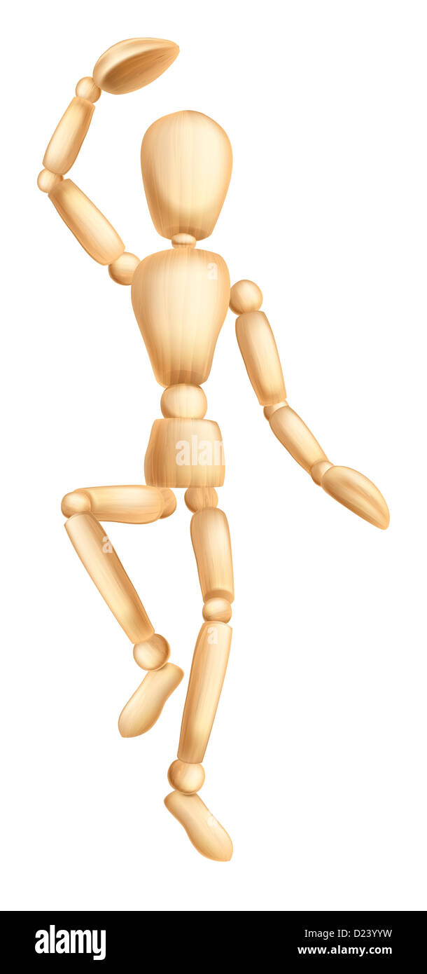 An illustration of a dancing wooden figure or puppet or marionette Stock Photo
