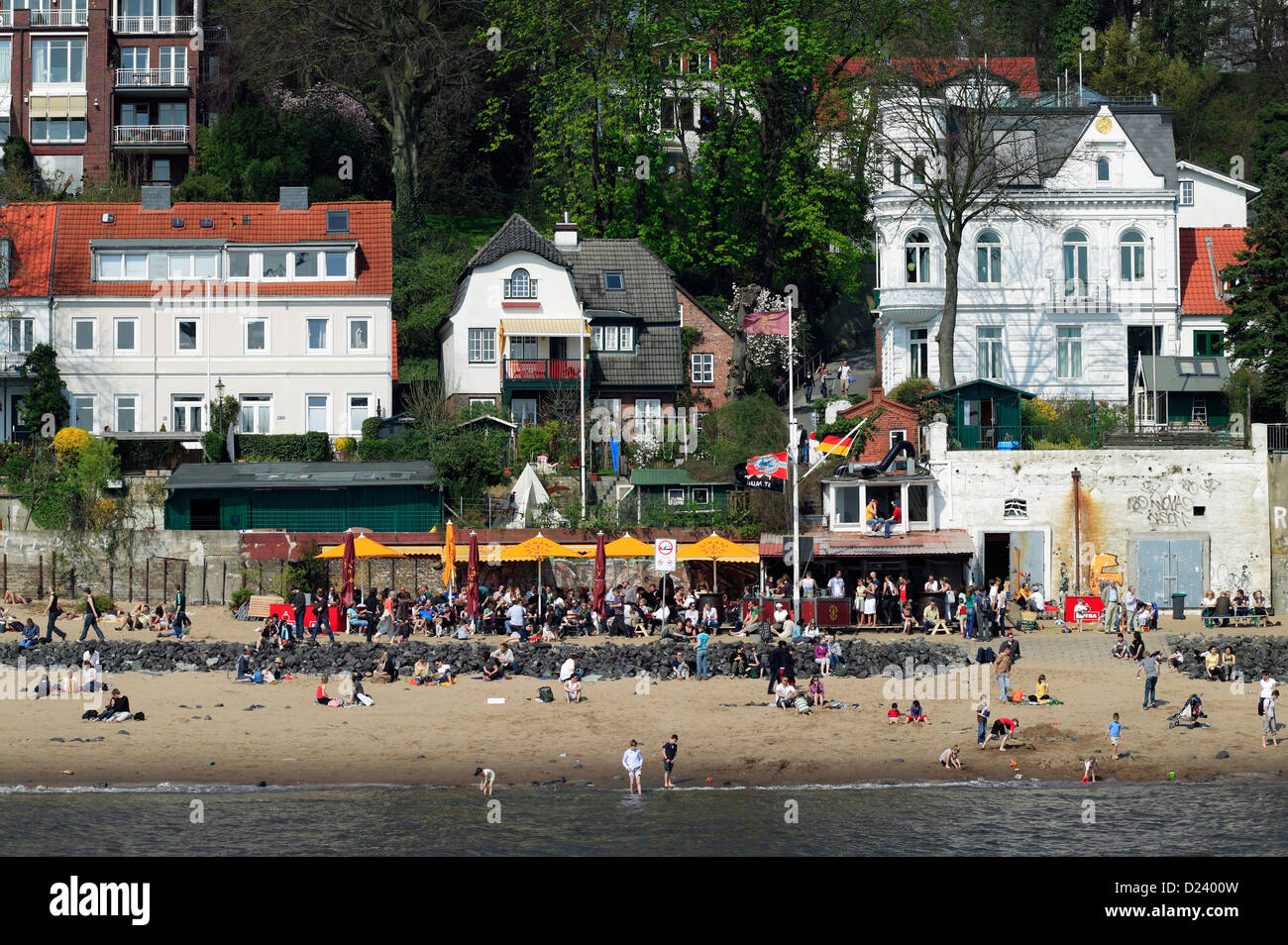 Hamburg, Germany, a beach STRANDPERLE and residential buildings in ...