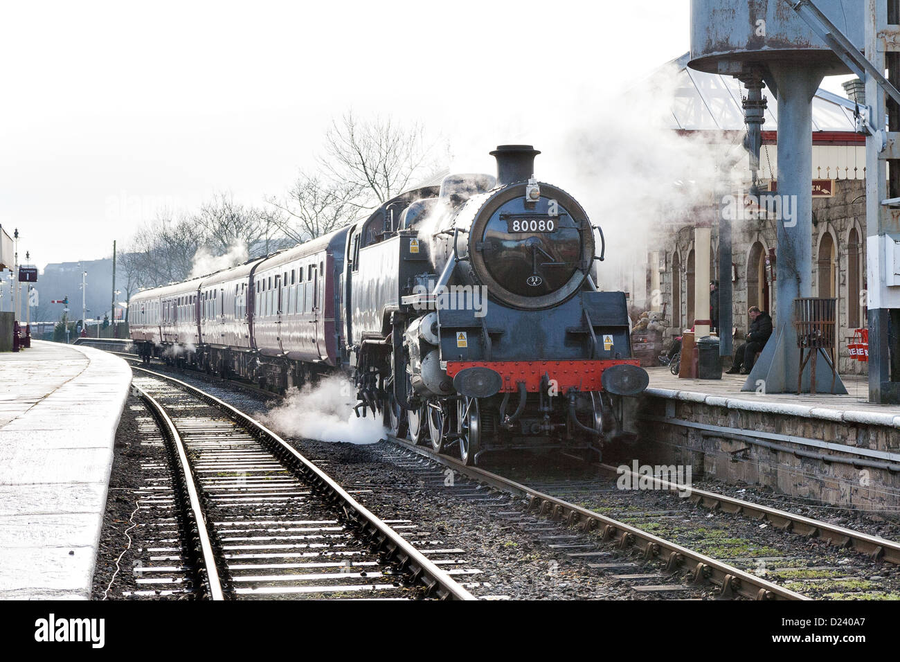 Steam locomotive pulling a passenger train on the East Lancs Railway at Ramsbottom Stock Photo