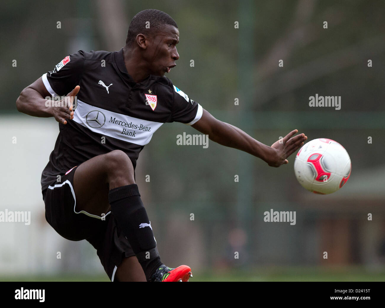Stuttgart's Antonio Ruediger receives the ball during the friendly soccer match between Bundesliga soccer club VfB Stuttgart and Dutch Eredivisie soccer club RKC Waalwijk in Kardiye, Turkey, 11 January 2013. VfB Stuttgart ended their training camp with the match which ended 1-1 undecided. Photo: SOEREN STACHE Stock Photo