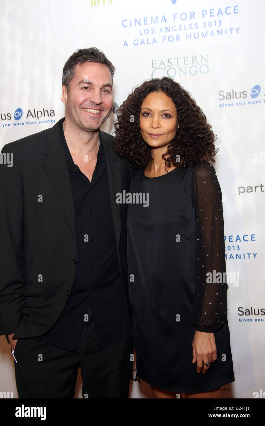 Actress Thandie Newton and Ol Parker arrive at the Cinema For Peace Foundation's Gala For Humanity at Hotel Beverly Hills in Los Angeles, USA, on 11 January 2013. Photo: Hubert Boesl/dpa Stock Photo
