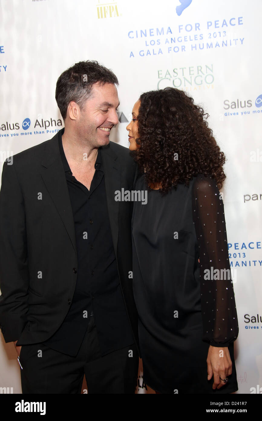 Actress Thandie Newton and Ol Parker arrive at the Cinema For Peace Foundation's Gala For Humanity at Hotel Beverly Hills in Los Angeles, USA, on 11 January 2013. Photo: Hubert Boesl/dpa Stock Photo