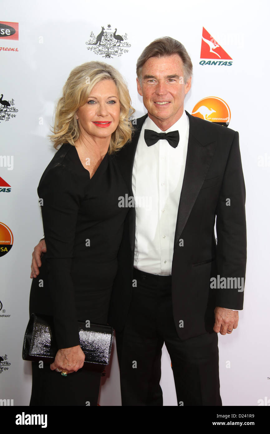 Actress Olivia Newton-John and husband John Easterling attend the G'Day USA Los Angeles Black Tie Gala at Hotel JW Marriott in Los Angeles, USA, on 12 January 2013. Photo: Hubert Boesl/dpa Stock Photo