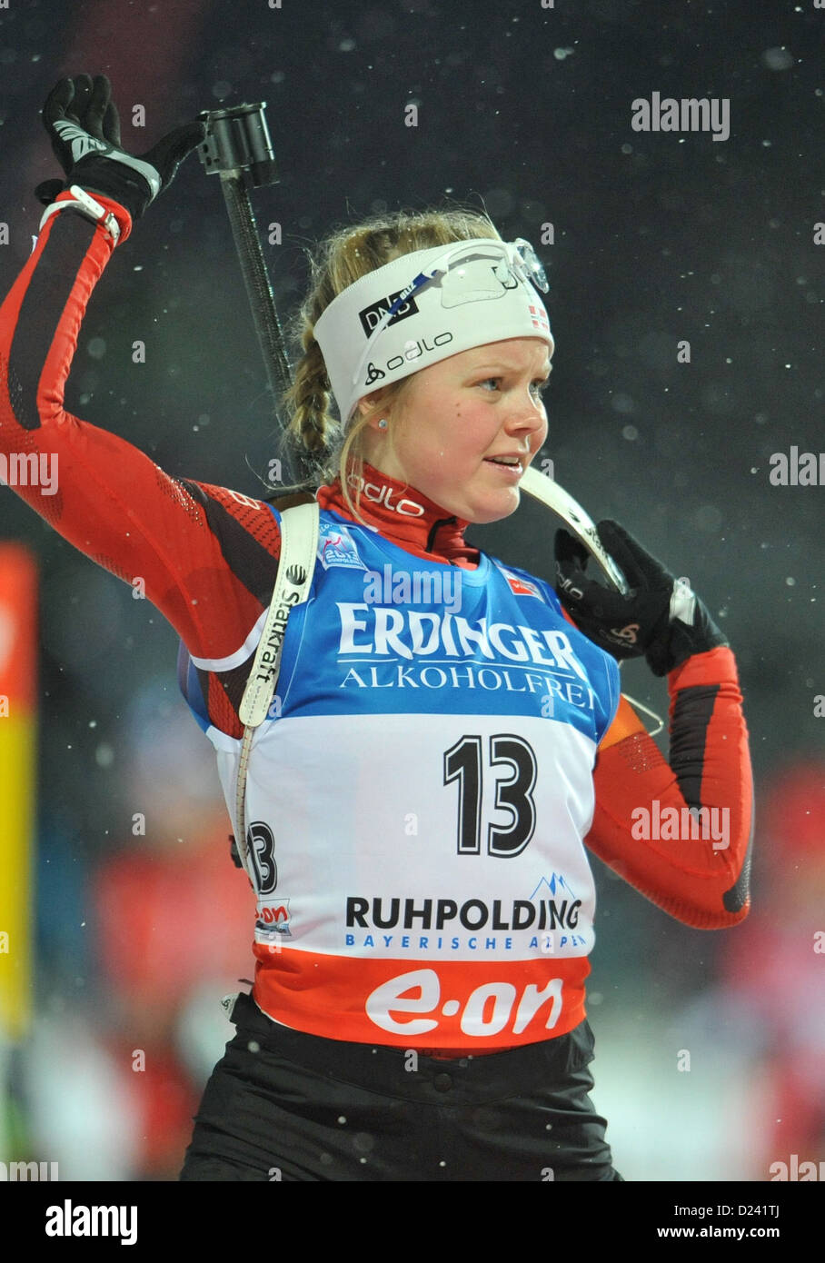 Norway's biathlete Hilde Fenne attends the warm-up shooting of the women's sprint World Cup race at Chiemgau Arena in Ruhpolding, Germany, 11 January 2013. Photo: Andreas Gebert Stock Photo