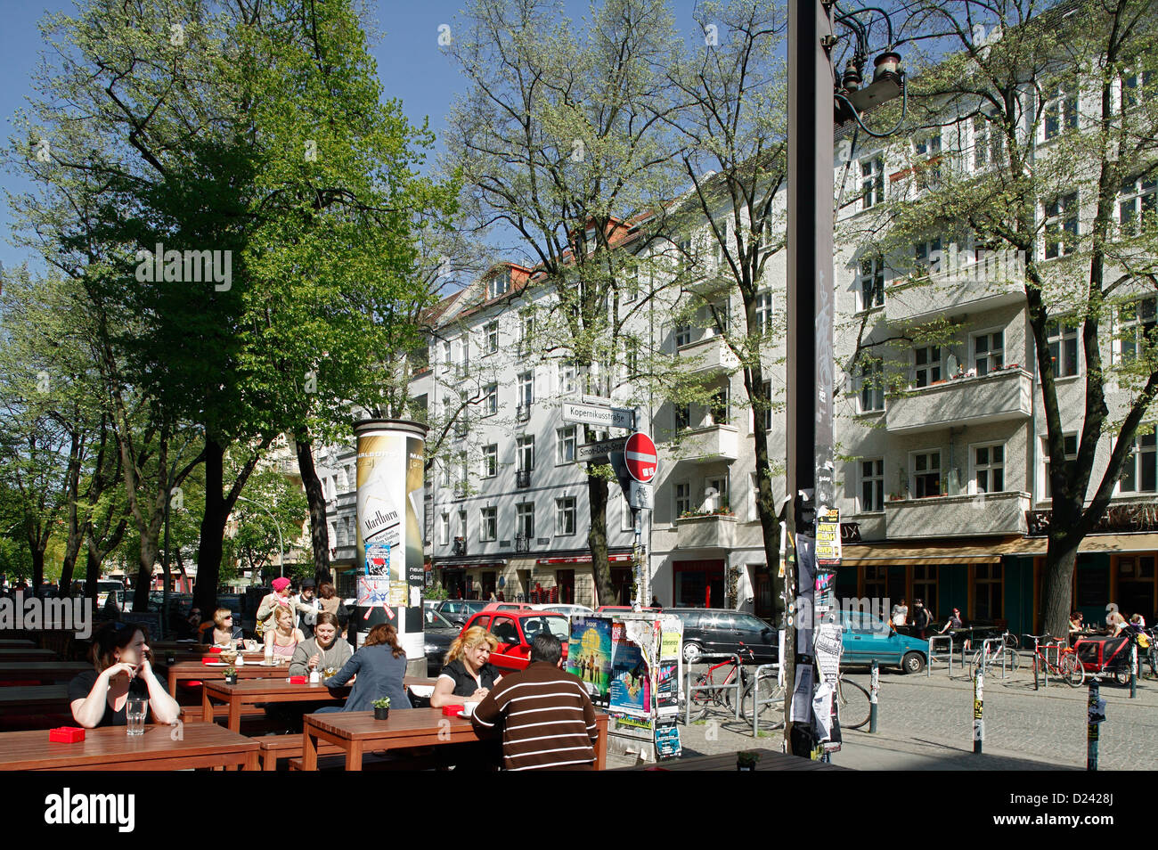 Berlin, Germany, in a busy street cafes in the Simon-Dach-Strasse Stock Photo