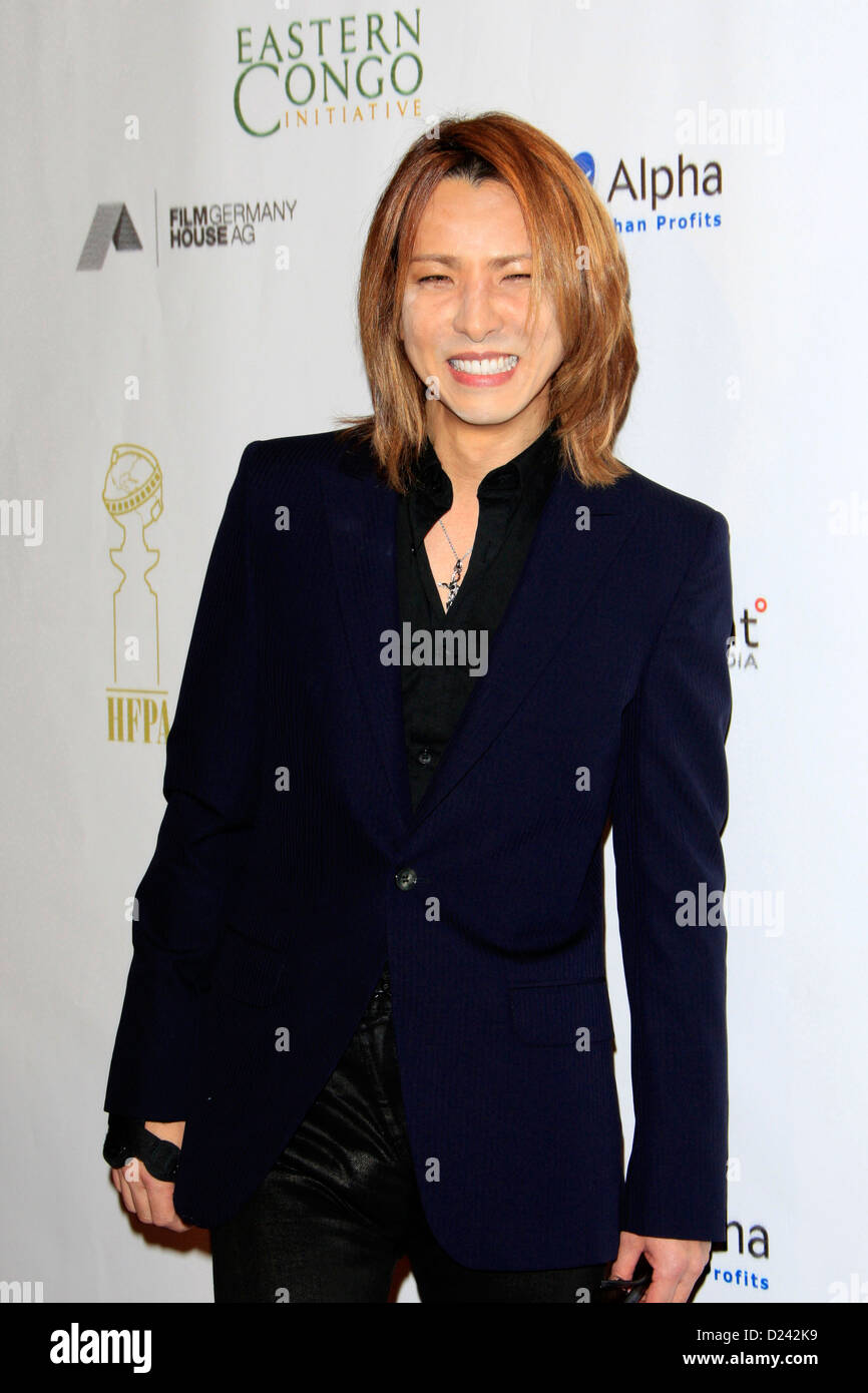Yoshiki attends the Cinema For Peace Foundation's 2013 Gala For Humanity at Beverly Hills Hotel on January 11, 2013 in Beverly Hills, California. Stock Photo