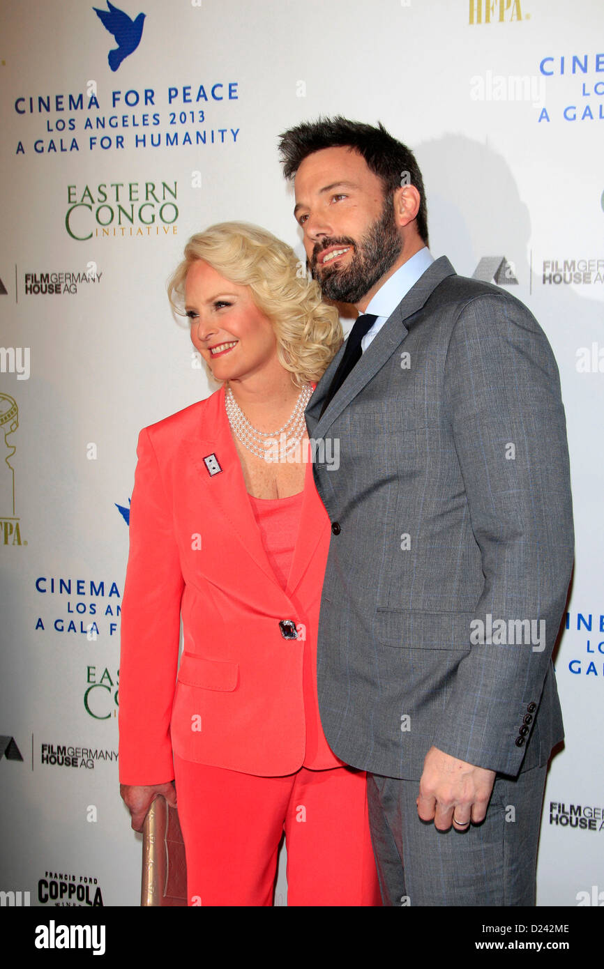 Cindy McCain and Ben Affleck attend the Cinema For Peace Foundation's 2013 Gala For Humanity at Beverly Hills Hotel on January 11, 2013 in Beverly Hills, California. Stock Photo