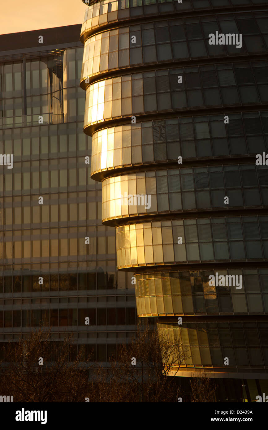 Close-up detail of City Hall GLA building at sunset , London, England Stock Photo