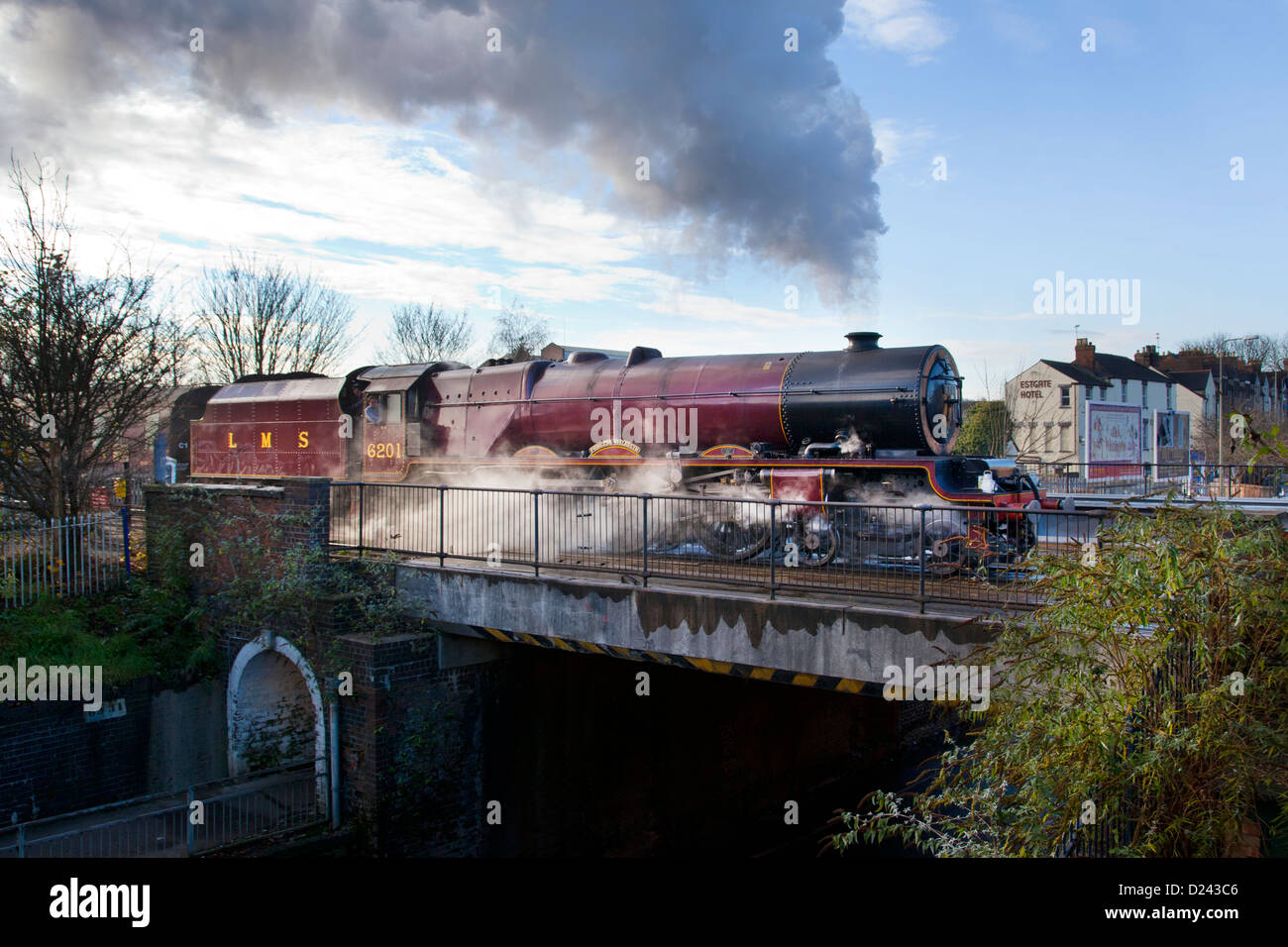 LMS Princess Elizabeth Royal Class steam locomotive leaving Oxford on a steam excursion in December 2012 Stock Photo