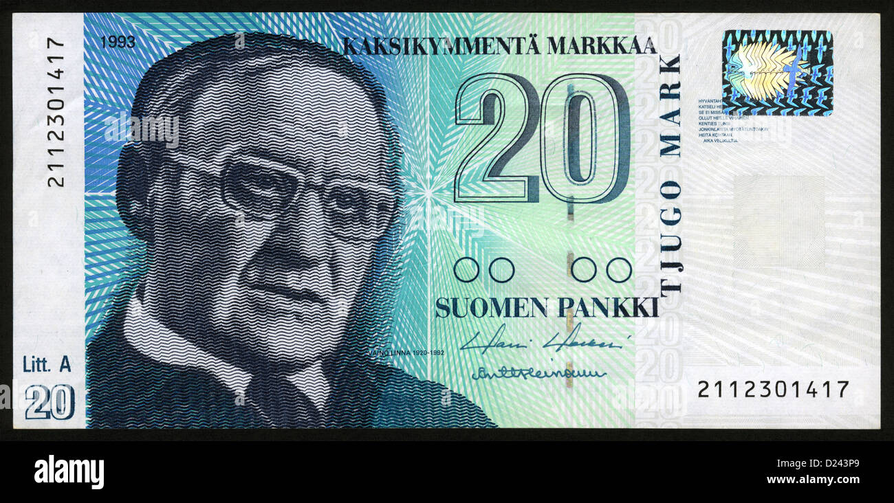 Banknote,Currency, 20, Finland,mark Stock Photo Alamy