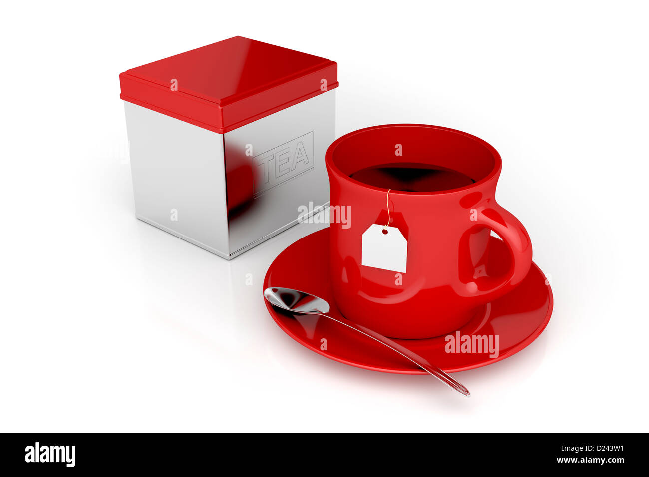 Red tea cup and traditional metal tea box Stock Photo Alamy