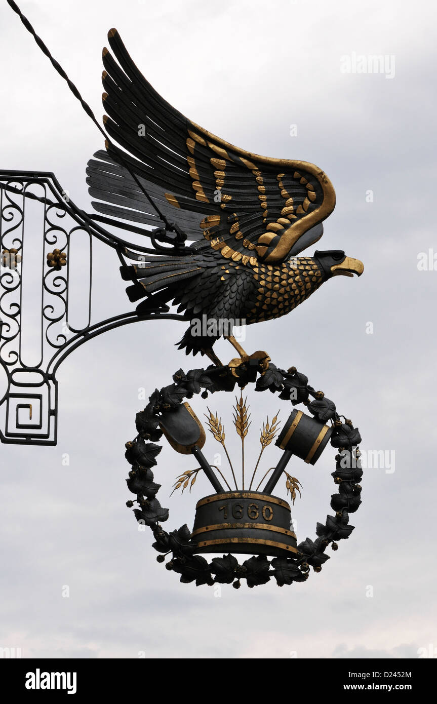 Ornate eagle outside Hotel Cafe Adler, Triberg, Black Forest, Germany. Stock Photo