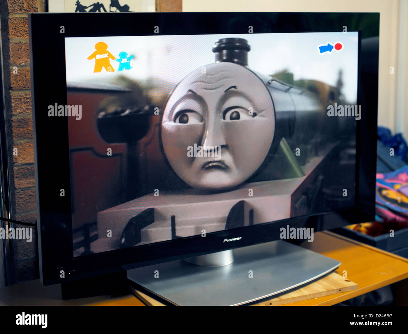 Flat Screen Television and Thomas the Tank Engine Stock Photo