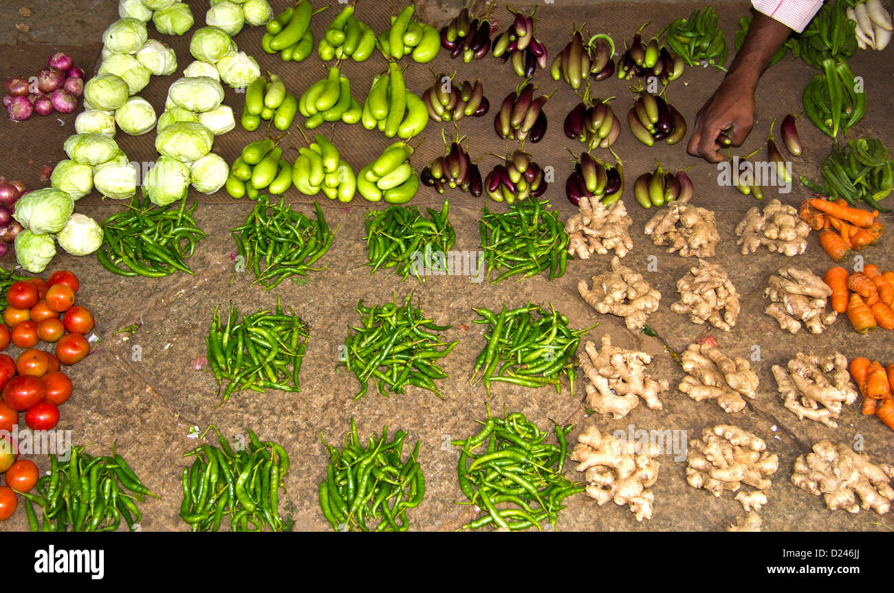 VARIETY OF VEGETABLES FOR SALE IN MYSORE  MARKET INDIA Stock Photo