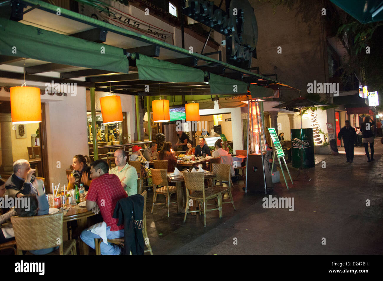 Restaurants on Sidewalk of Tamaulipas in Condesa in Mexico City DF Stock Photo