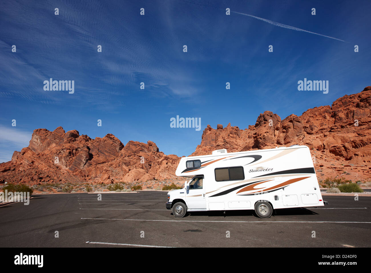 RV camping van parked at valley of fire state park nevada usa Stock Photo