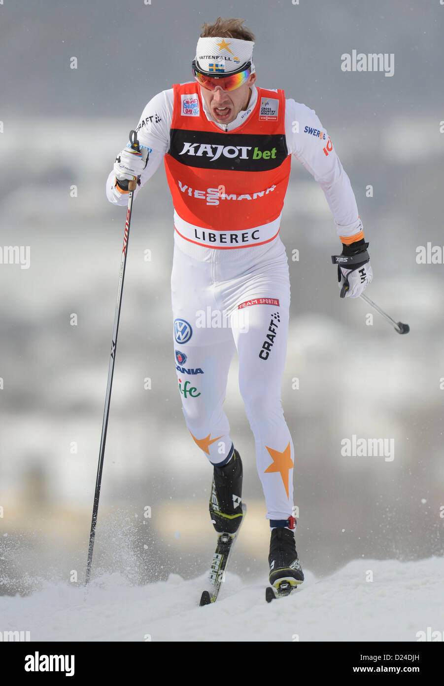 FIS Cross-Country Skiing World Cup, 2012-13, sprint in classic style, men, second placed Emil Jonsson from Sweden, is seen in Liberec, Czech Republic, January 12, 2013. (CTK Photo/Michal Kamaryt) Stock Photo