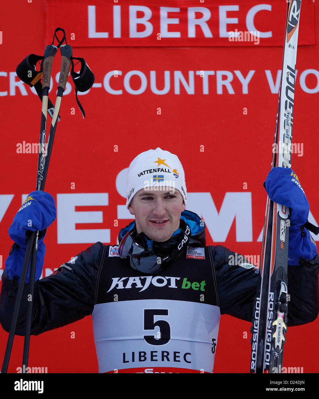FIS Cross-Country Skiing World Cup, 2012-13, Teodor Peterson from Sweden, winner of sprint in classic style, men, is seen in Liberec, Czech Republic, January 12, 2013. (CTK Photo/Radek Petrasek) Stock Photo