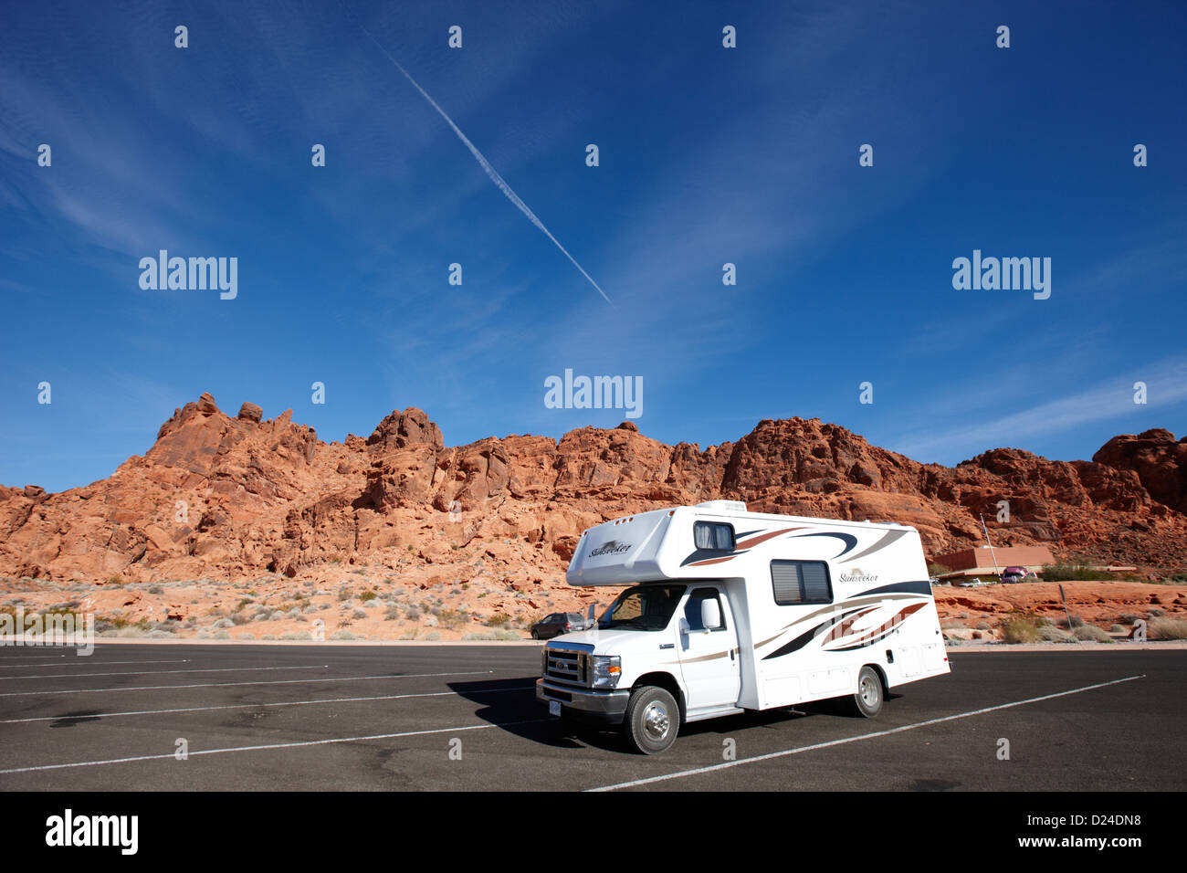 RV camping van parked at valley of fire state park nevada usa Stock Photo