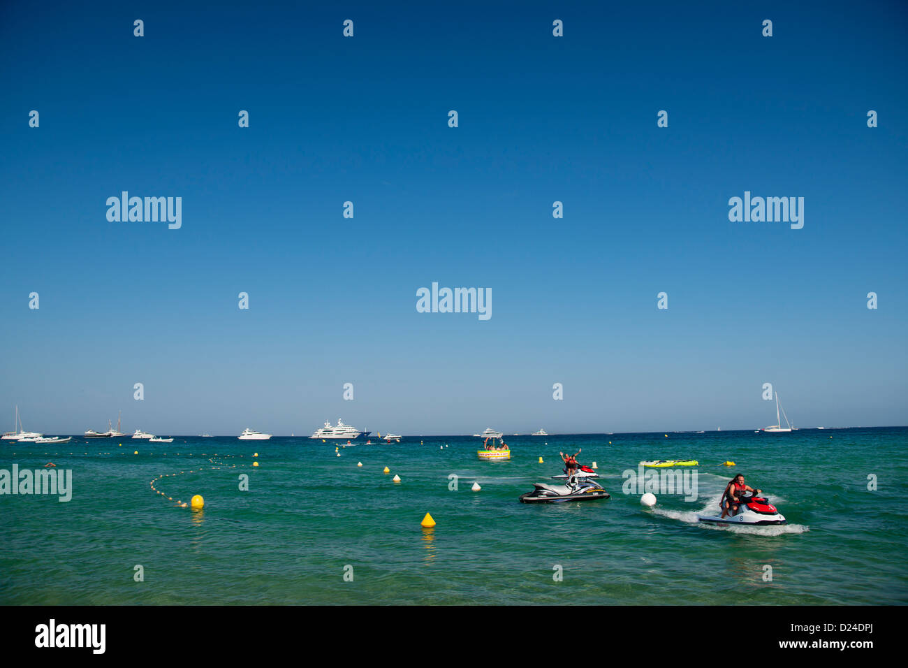 Boat, Sport, Water, Jetski, Sun, Beach, Tahiti, Plage Tahiti, Sea, Sant Tropez, St. Tropez, France, Europe Stock Photo