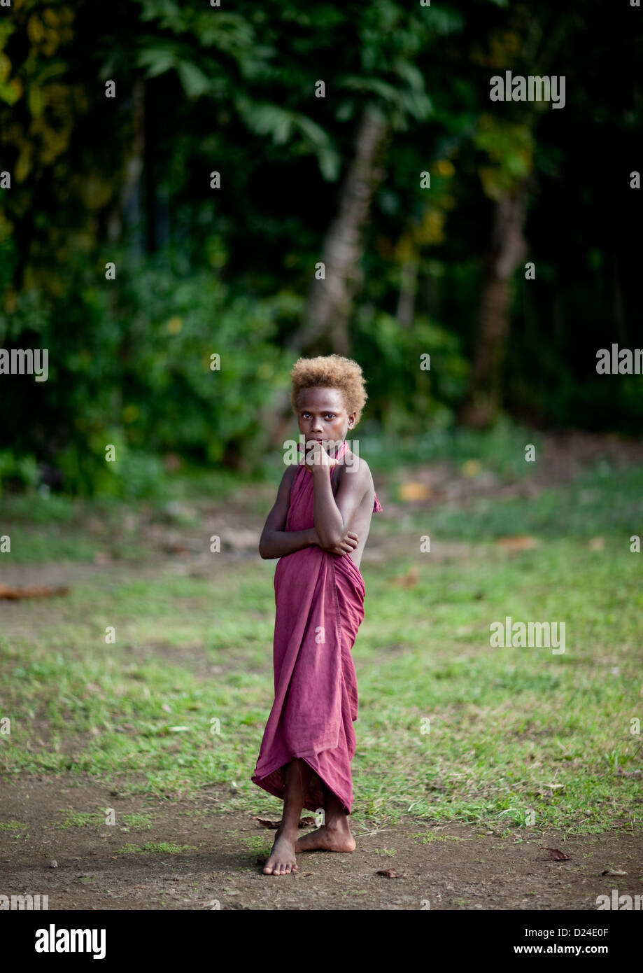 Girl From Langania Village, New Ireland Island, Papua New Guinea Stock Photo