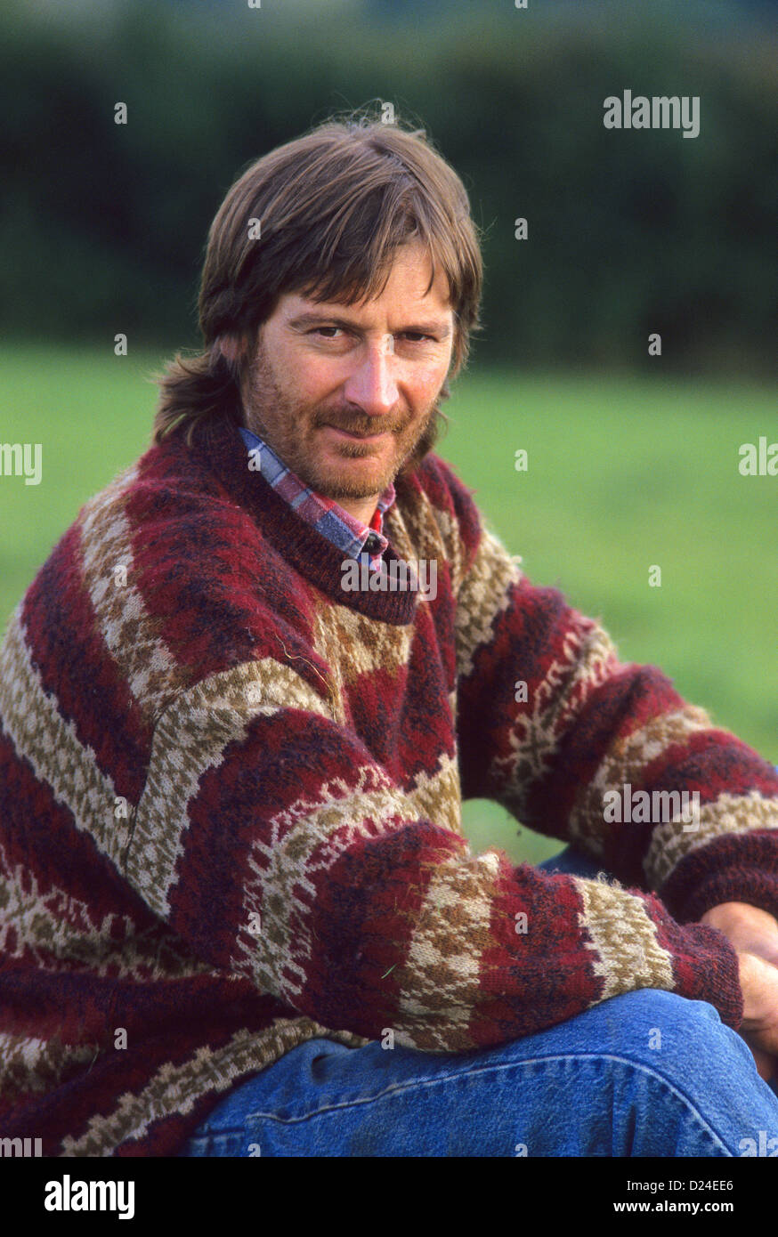 The late organic farmer Mark Purdey with his cattle in Devon, UK. Stock Photo