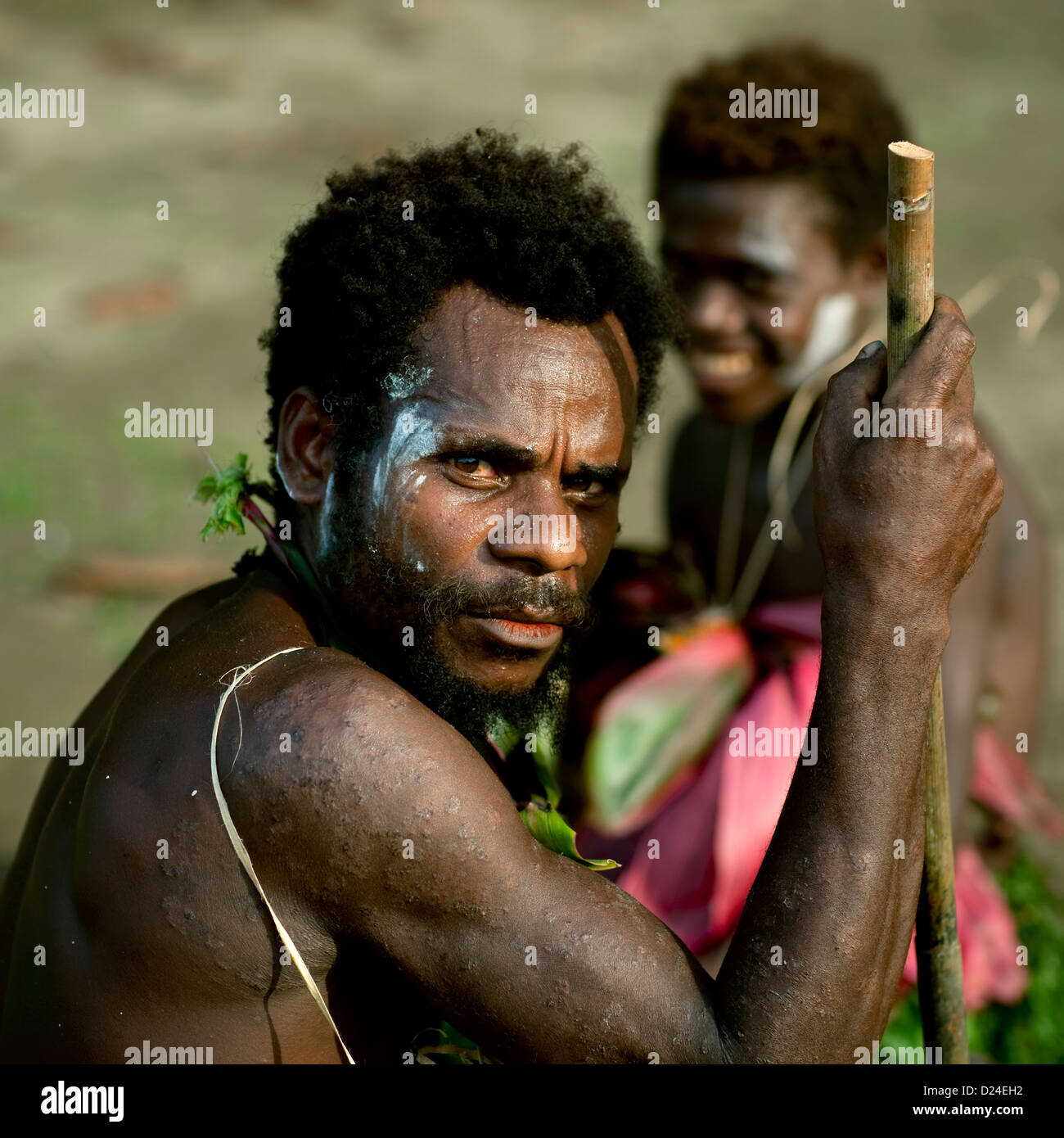 Father And Son During From Langania Village, New Ireland Island, Papua New Guinea Stock Photo