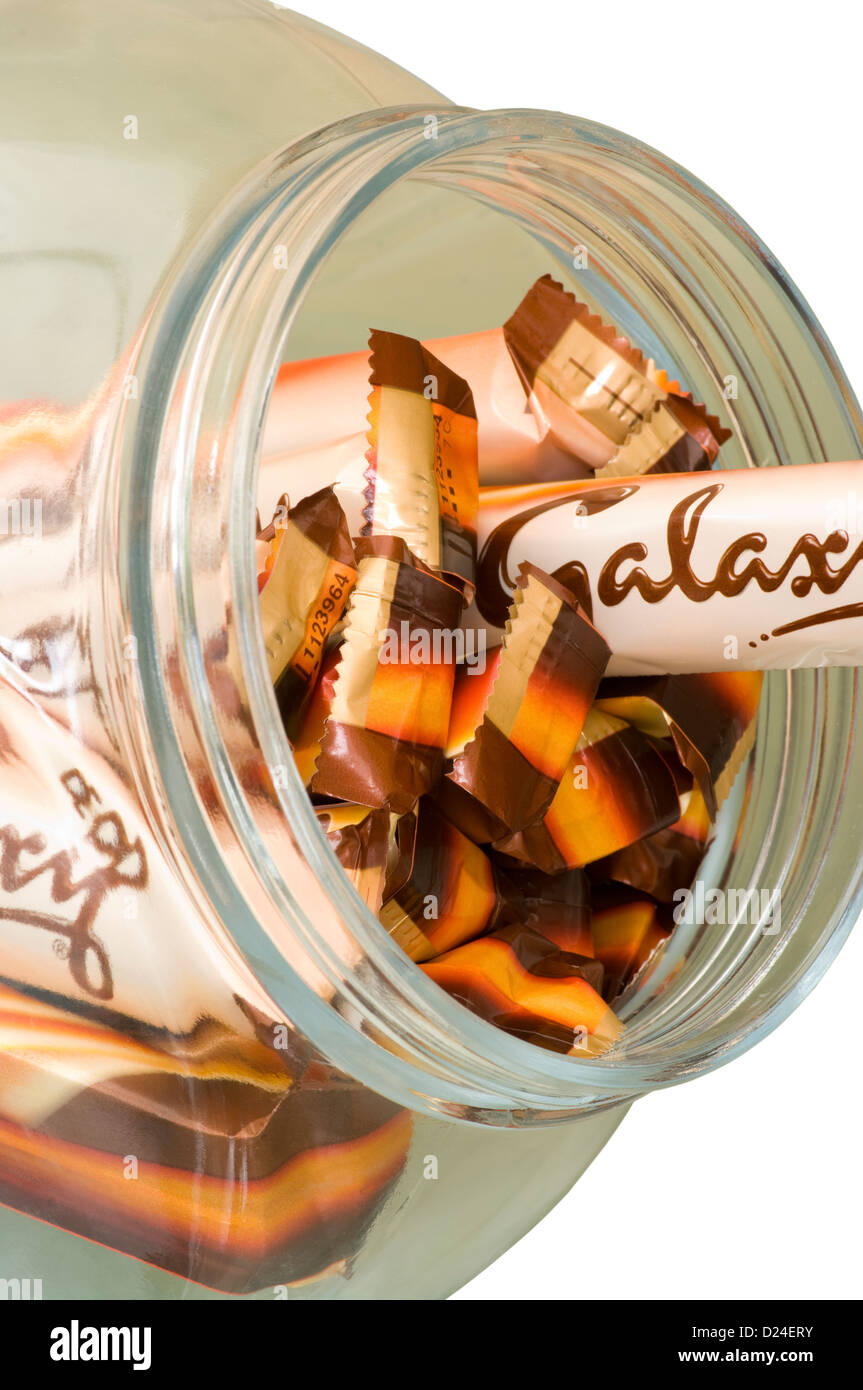 Galaxy Finger Bars In A Glass Jar Stock Photo