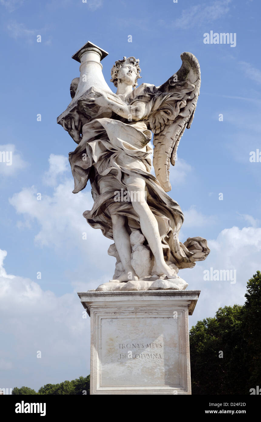 Angel with the Column by Antonio Raggi, Ponte Sant'Angelo - Rome, Italy Stock Photo