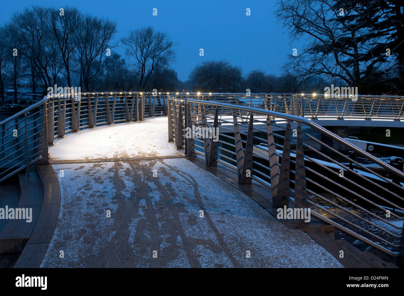 Riverside footbridge in winter, Stratford-upon-Avon, UK Stock Photo