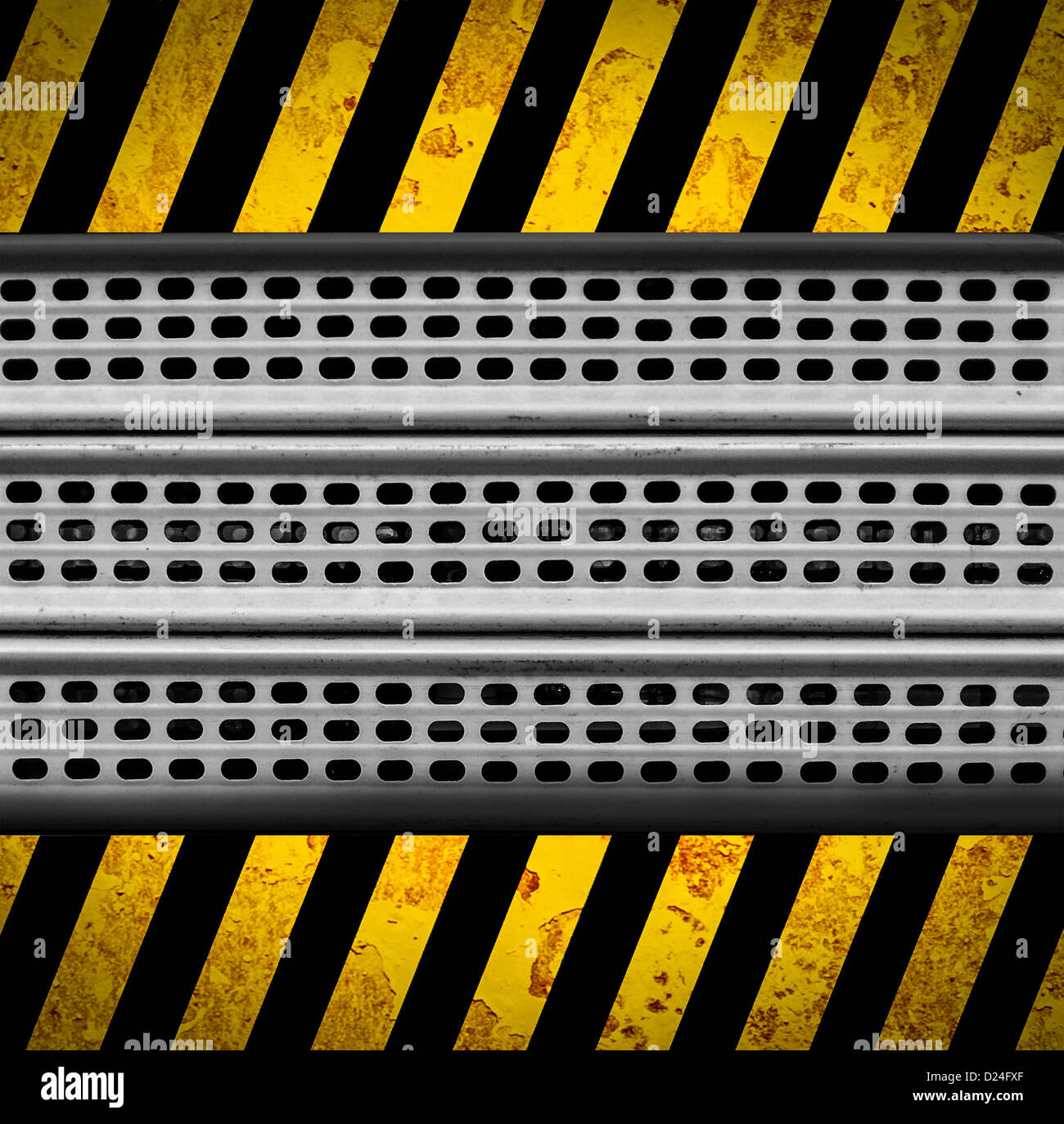 Grunge metal background with black and yellow warning stripes Stock ...