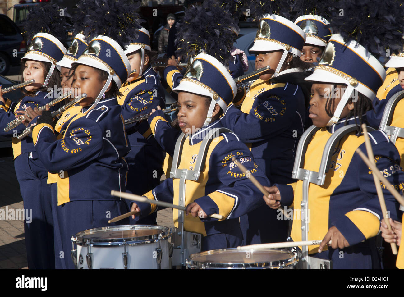 Members of the PS 257 elementary school marching band perform at the 3 ...