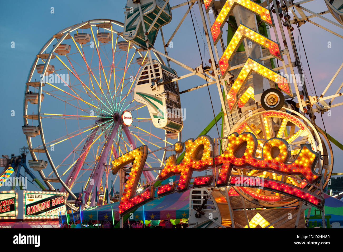 Amusement park rides at the Maryland State Fair, Timonium MD Stock Photo