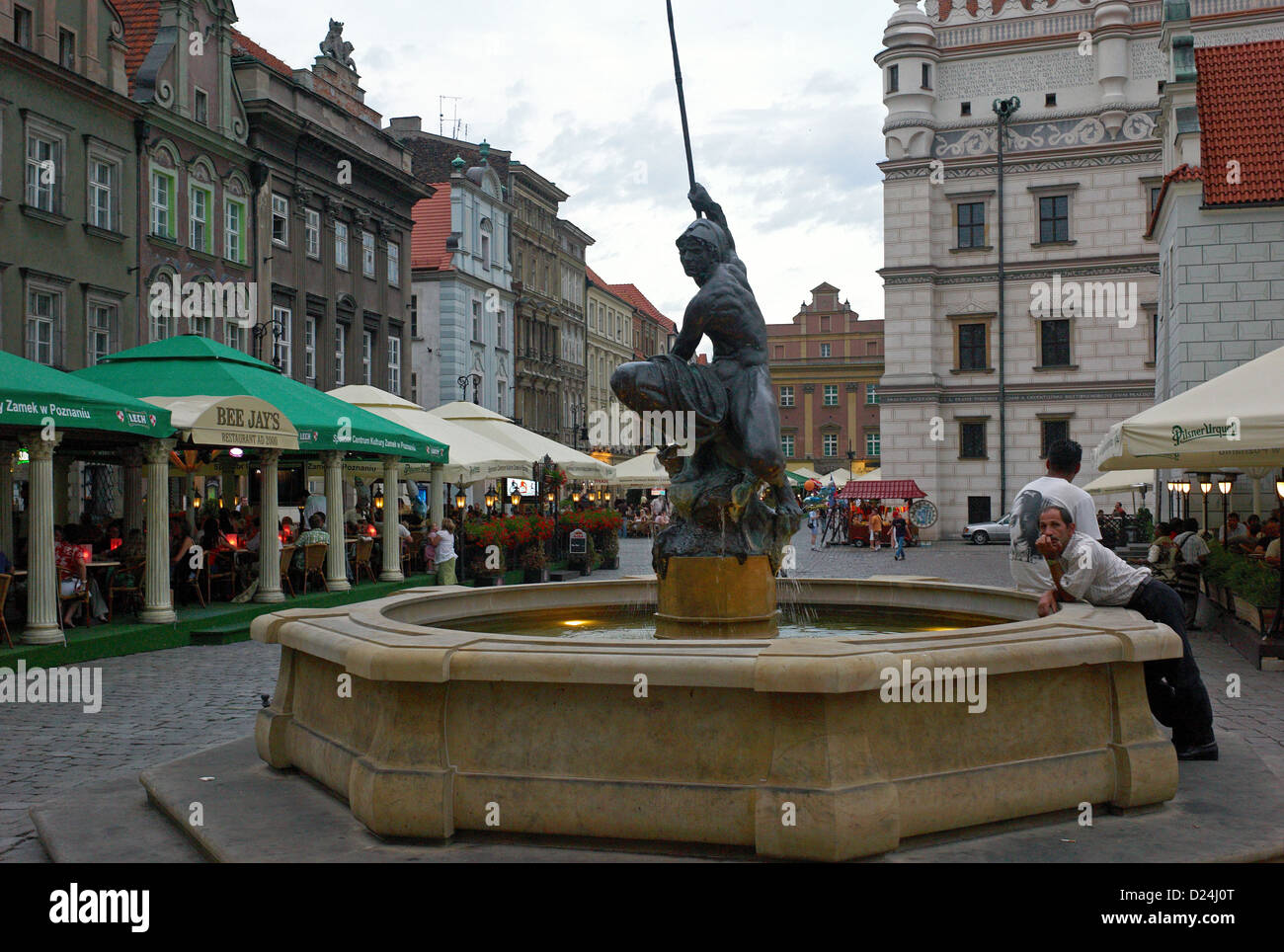 Poznan, Poland, the Mars fountain on the Old Market Square (Stary Rynek) in the evening Stock Photo