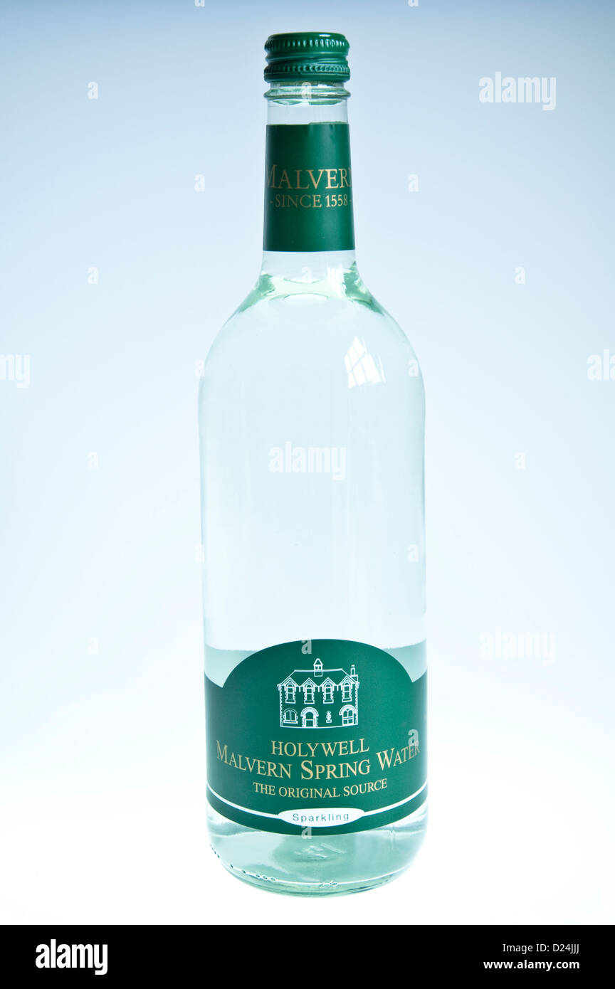 A bottle of Holywell Malvern Sparkling Spring / Mineral Water. Stock Photo