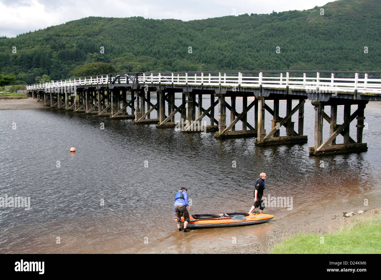 Toll Bridge of 1879 Afon Mawddach Penmaenpool Gwynedd Wales UK Stock