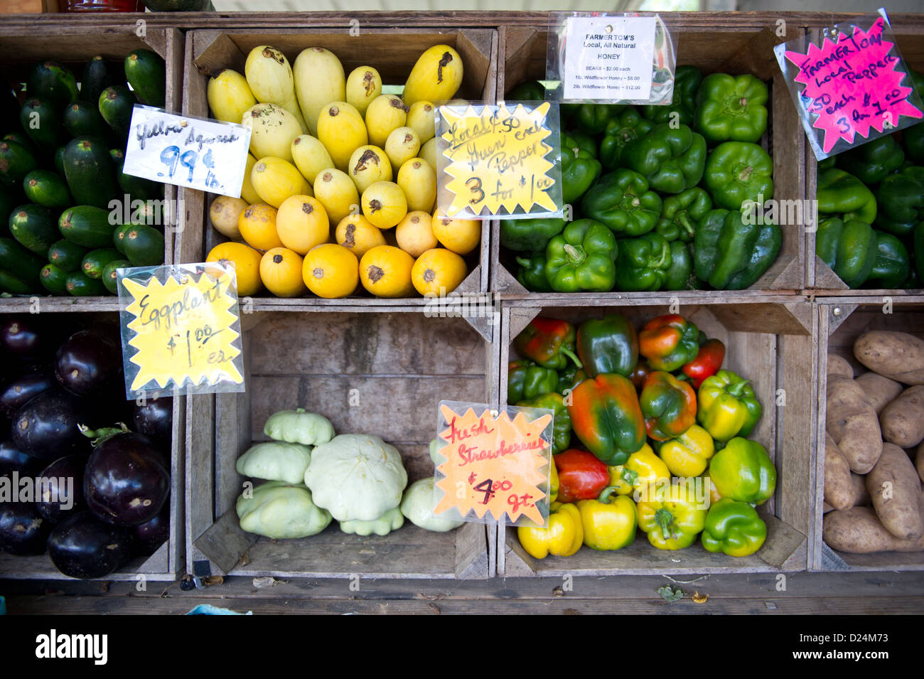 Crates of produce and vegetables Stock Photo