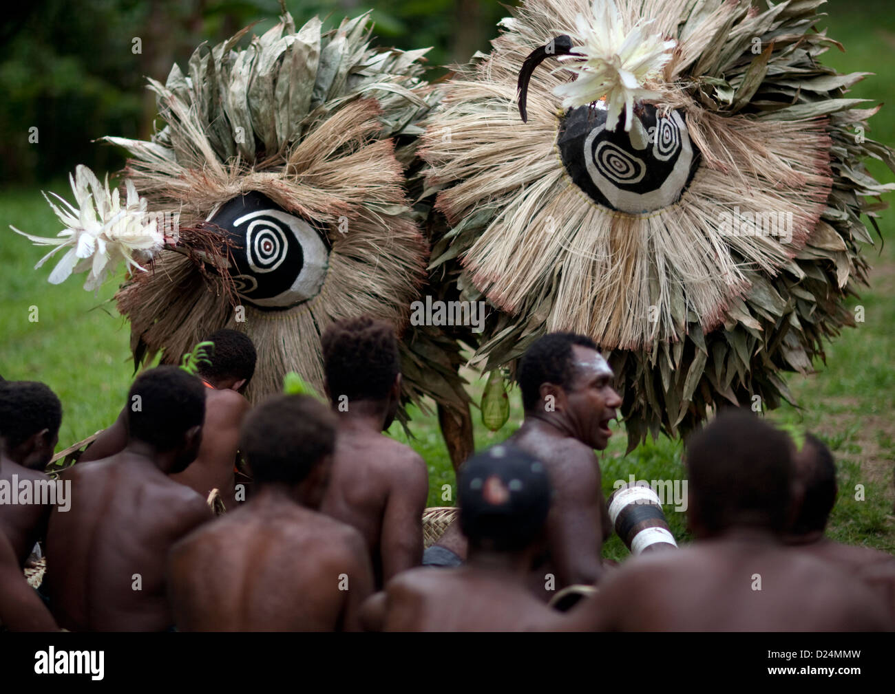 Tubuan Dance With Duk Duk Giant Masks, Rabaul, East New Britain, Papua New Guinea Stock Photo